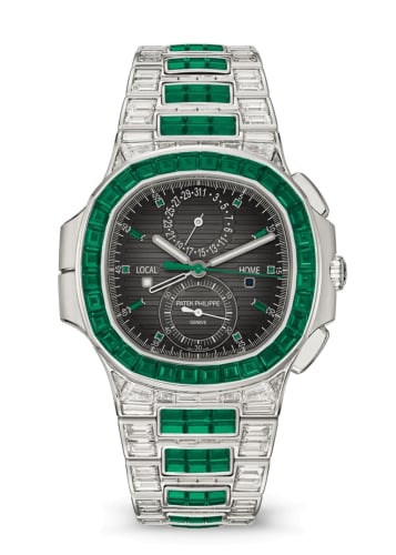 Patek Philippe Nautilus Travel Time White Gold - Emerald / Grey