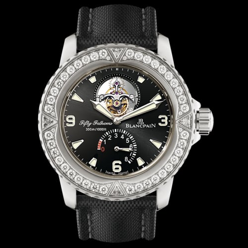 Blancpain Fifty Fathoms Tourbillon 8 Jours White Gold / Diamonds / Black Canvas