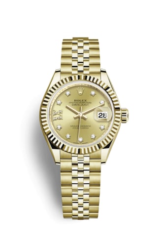 Rolex Lady-Datejust 28 Yellow Gold Fluted / Jubilee / Champagne Diamond