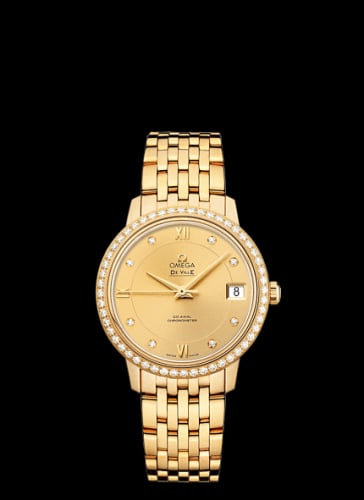 Omega De Ville Prestige Co-Axial 32.7 Yellow Gold / Diamond / Champagne / Bracelet