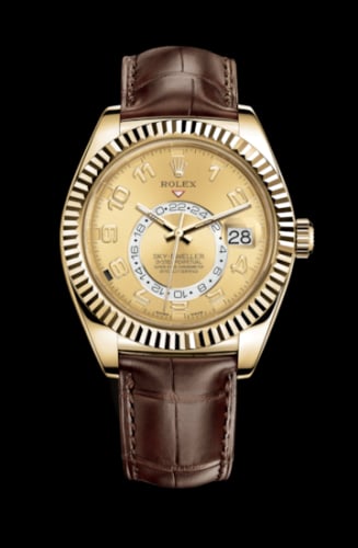 Rolex Sky-Dweller Yellow Gold / Champagne Arabic / Alligator