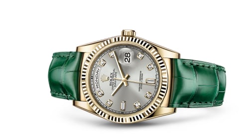 Rolex Day-Date 36 Yellow Gold / Strap / Silver Diamonds