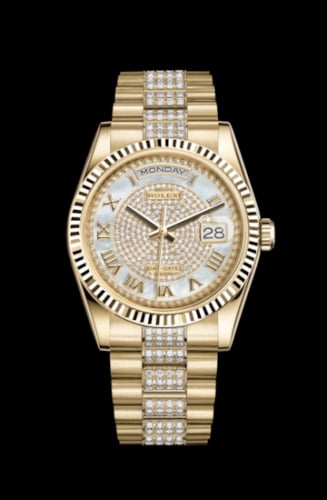 Rolex Day-Date 36 Yellow Gold Fluted / President / MOP Paved