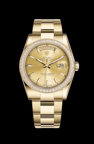 Rolex Day-Date 36 Yellow Gold Diamonds / Oyster / Champagne