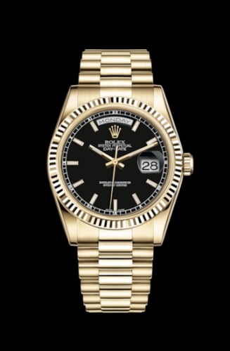 Rolex Day-Date 36 Yellow Gold Fluted / President / Black Diamonds