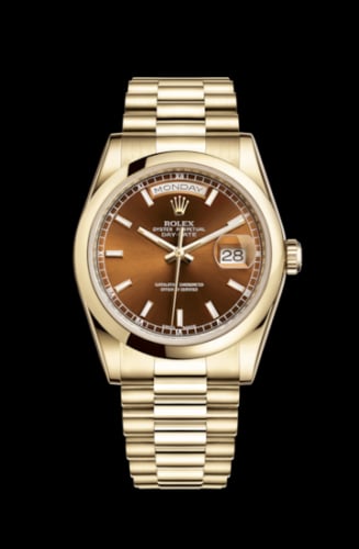 Rolex Day-Date 36 Yellow Gold Domed / President / Cognac