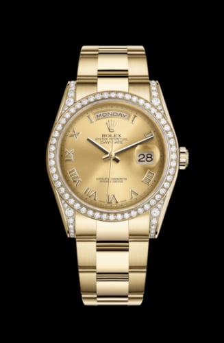 Rolex Day-Date 36 Yellow Gold Diamonds / Oyster / Champagne Roman