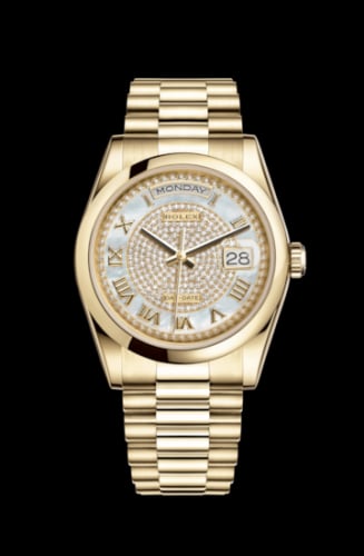 Rolex Day-Date 36 Yellow Gold Domed / President / Paved Roman