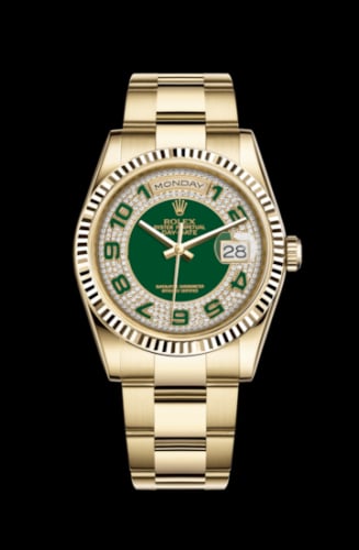 Rolex Day-Date 36 Yellow Gold Domed / Oyster / Green Paved