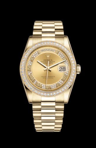 Rolex Day-Date 36 Yellow Gold Diamonds / President / Champagne Roman