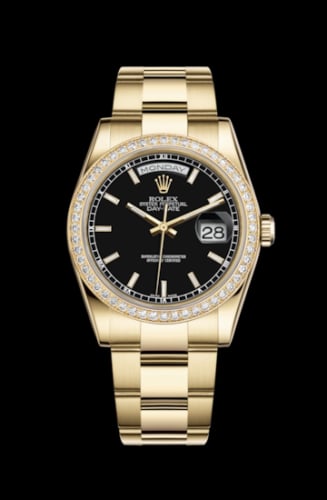 Rolex Day-Date 36 Yellow Gold Diamonds / Oyster / Black