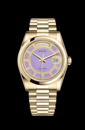 Rolex Day-Date 36 Yellow Gold Domed / President / Lavender Carousel