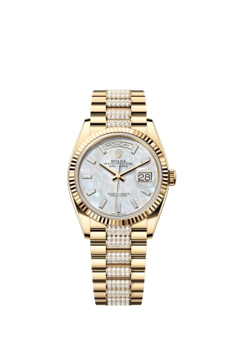 Rolex Day-Date 36 Yellow Gold / Fluted / MOP - Baguette / President - Diamond