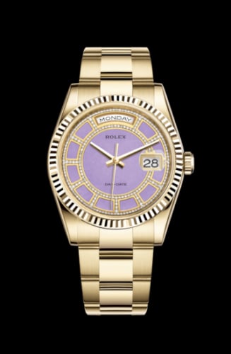 Rolex Day-Date 36 Yellow Gold Fluted / Oyster / Lavender Jade Carousel