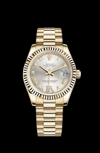 Rolex Datejust 31 Yellow Gold Fluted / President / Silver Roman