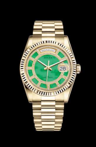 Rolex Day-Date 36 Yellow Gold Fluted / President / Green Jade Carousel