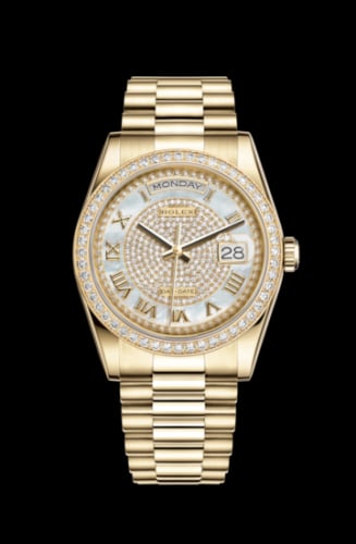 Rolex Day-Date 36 Yellow Gold Diamonds / President Diamond / Paved Roman
