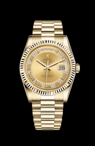 Rolex Day-Date 36 Yellow Gold Fluted / President / Champagne Diamonds