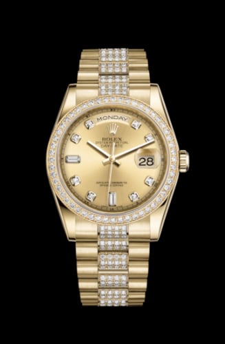 Rolex Day-Date 36 Yellow Gold Diamonds / President Diamond / Black Diamond