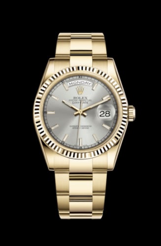 Rolex Day-Date 36 Yellow Gold Fluted / Oyster / Silver