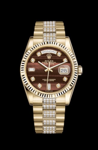 Rolex Day-Date 36 Yellow Gold Fluted / President Diamonds / Bull's Eye
