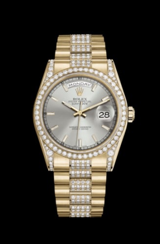 Rolex Day-Date 36 Yellow Gold Diamonds / President Diamonds / Silver