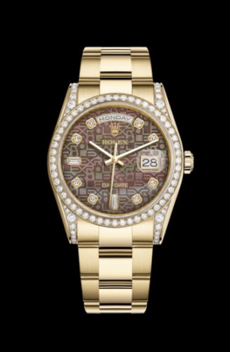 Rolex Day-Date 36 Yellow Gold Diamonds / Oyster / Black MOP Computer