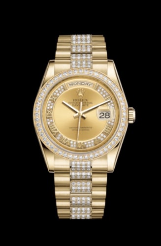 Rolex Day-Date 36 Yellow Gold Diamonds / President Diamonds / Champagne Roman