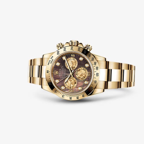 Rolex Daytona Yellow Gold Black Mother of Pearl Diamonds