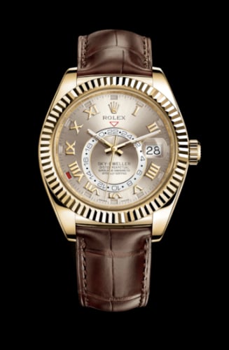 Rolex Sky-Dweller Yellow Gold / Silver Roman / Alligator