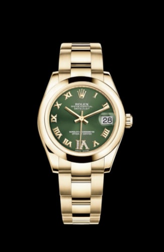 Rolex Datejust 31 Yellow Gold Domed / Oyster / Olive Roman