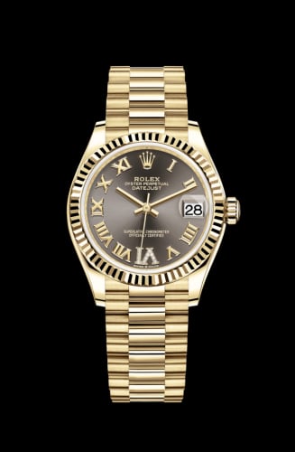 Rolex Datejust 31 Yellow Gold / Fluted / Grey - Roman / President