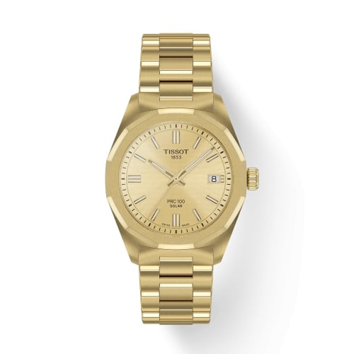 Tissot PRC 100 Solar Quartz 34 Yellow Gold / Champagne / Bracelet