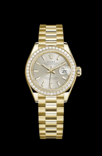 Rolex Lady-Datejust 28 Yellow Gold Diamond / President / Silver