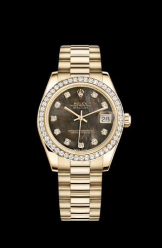 Rolex Datejust 31 Yellow Gold Diamond / President / Black MOP