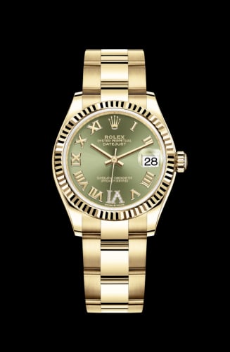 Rolex Datejust 31 Yellow Gold / Fluted / Olive - Roman / Oyster