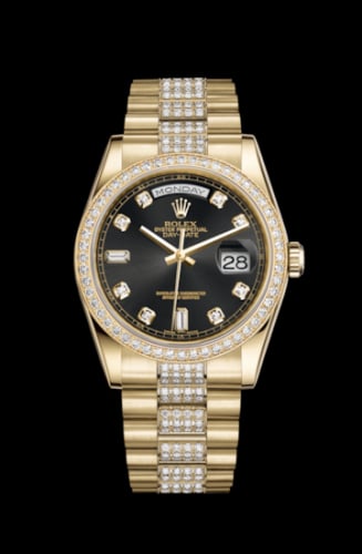 Rolex Day-Date 36 Yellow Gold Diamonds / President Diamond / Black Diamond