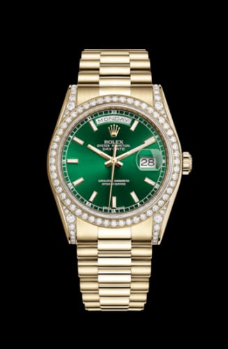 Rolex Day-Date 36 Yellow Gold Diamonds / President / Green