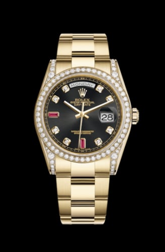 Rolex Day-Date 36 Yellow Gold Diamonds / Oyster / Black Diamonds Rubies