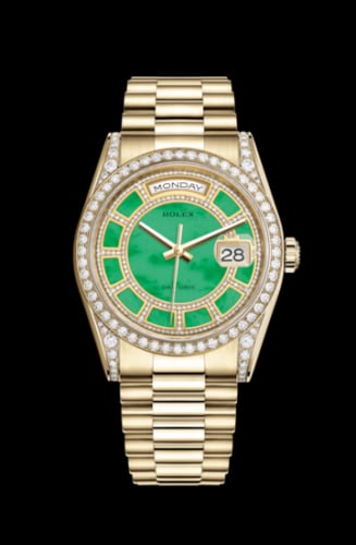 Rolex Day-Date 36 Yellow Gold Diamonds / President / Green Jade Carousel