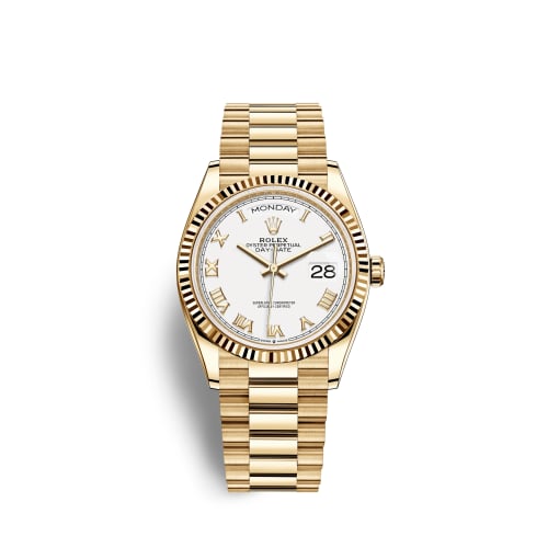 Rolex Day-Date 36 Yellow Gold / Fluted / White - Roman / President