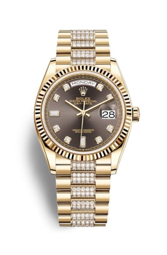 Rolex Day-Date 36 Yellow Gold / Fluted / Dark Grey-Diamond / President-Diamond