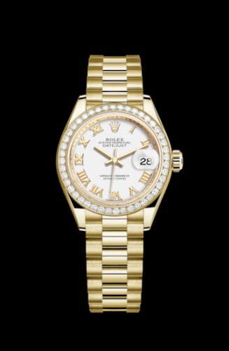 Rolex Lady-Datejust 28 Yellow Gold Diamond / President / White Roman