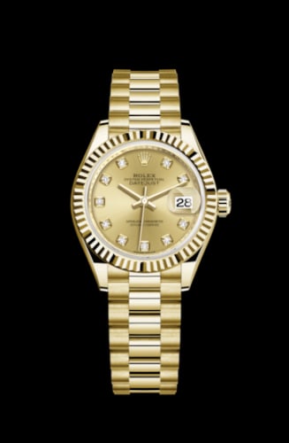 Rolex Lady-Datejust 28 Yellow Gold Fluted / President / Champagne Diamond