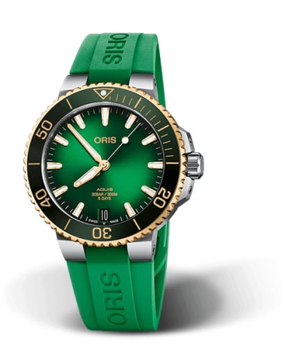 Oris Aquis Date Calibre 400 41.5 Staineless Steel - Yellow Gold / Green / Rubber