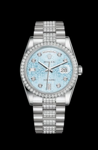 Rolex Day-Date 36 Platinum Diamonds / President Diamonds / Ice Blue Computer