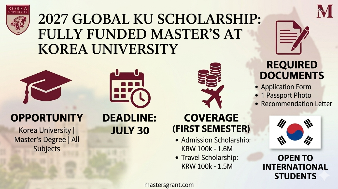 Global KU Scholarship 2027: Fully Funded Master’s Opportunity at Korea University