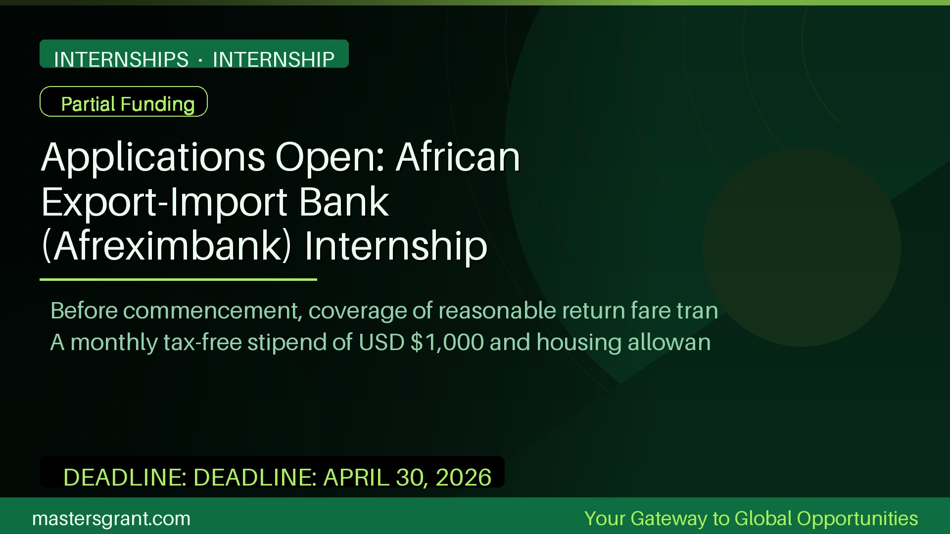 Applications Open: African Export-Import Bank (Afreximbank) Internship 2026 – Internship Banner