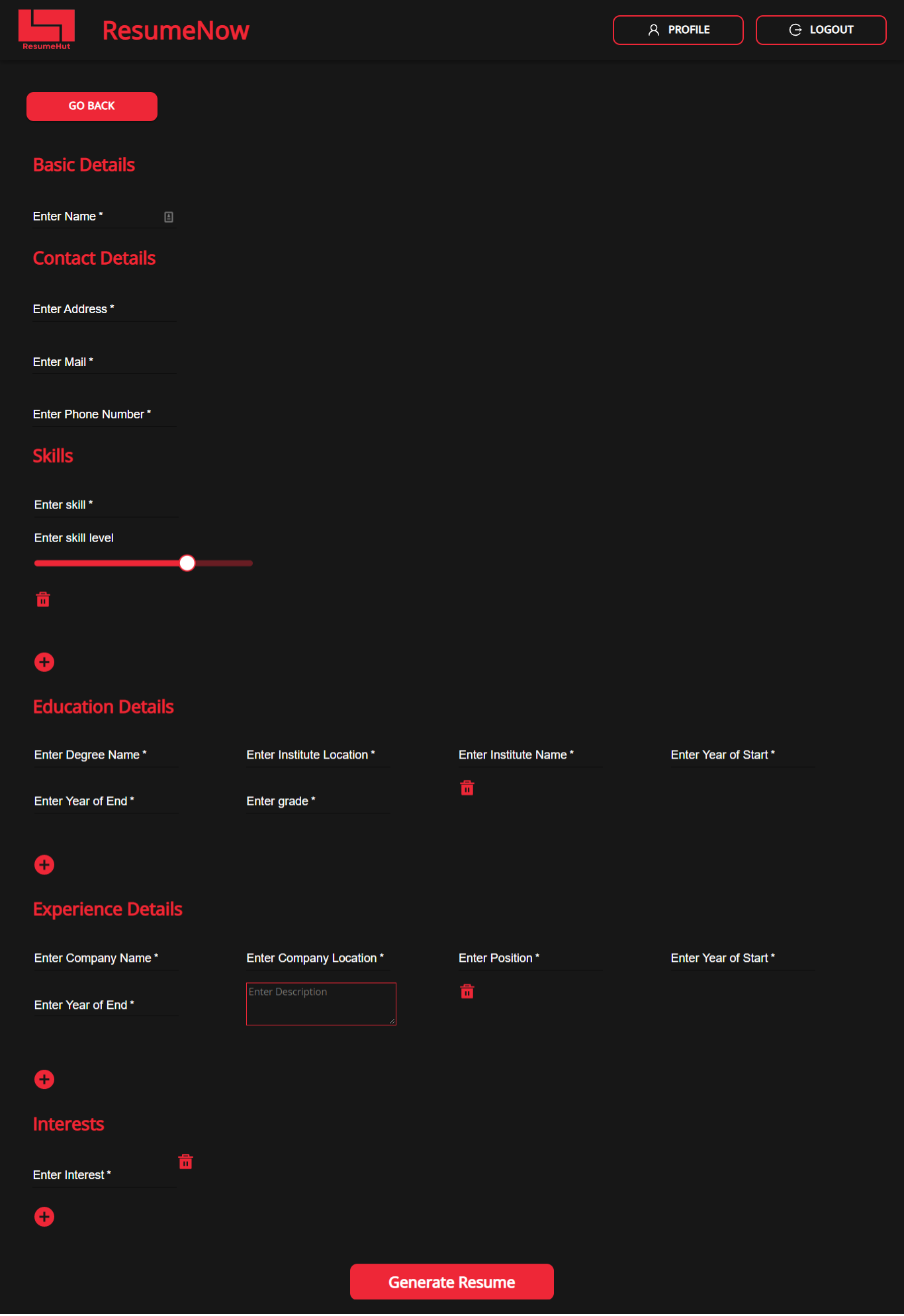 Resume Template Page
