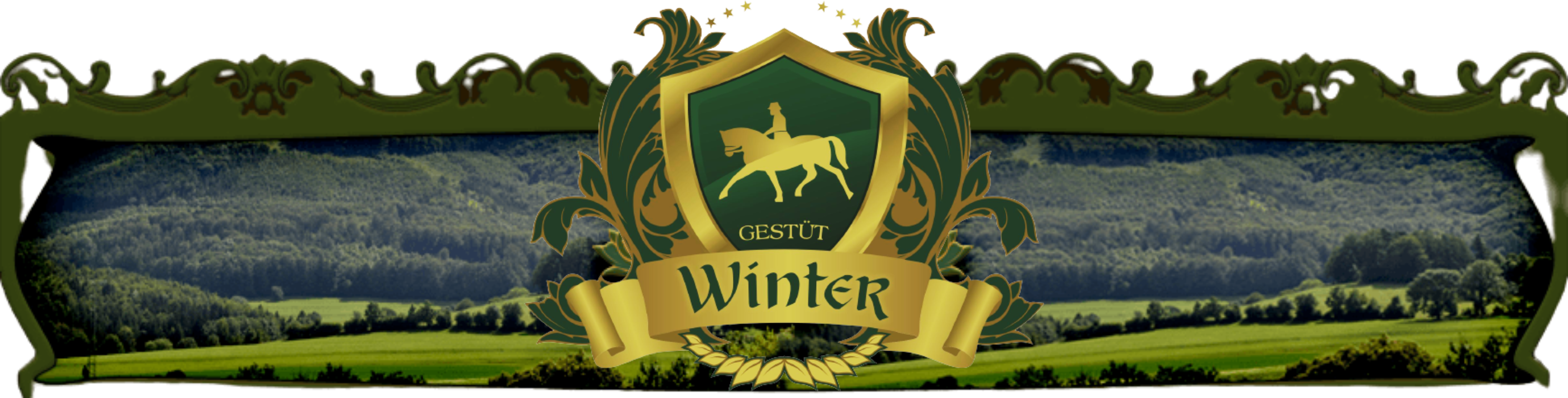 Gestüt Winter Logografik mit Wappen und Landschaftspanorama